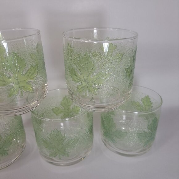 Libbey Green Oak Leaf Juice Glasses Set of 5 3" Vintage Textured USA - Picture 3 of 7